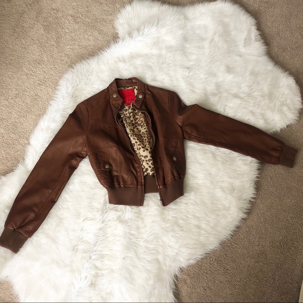 Leather bomber jacket (crop top) - Size M